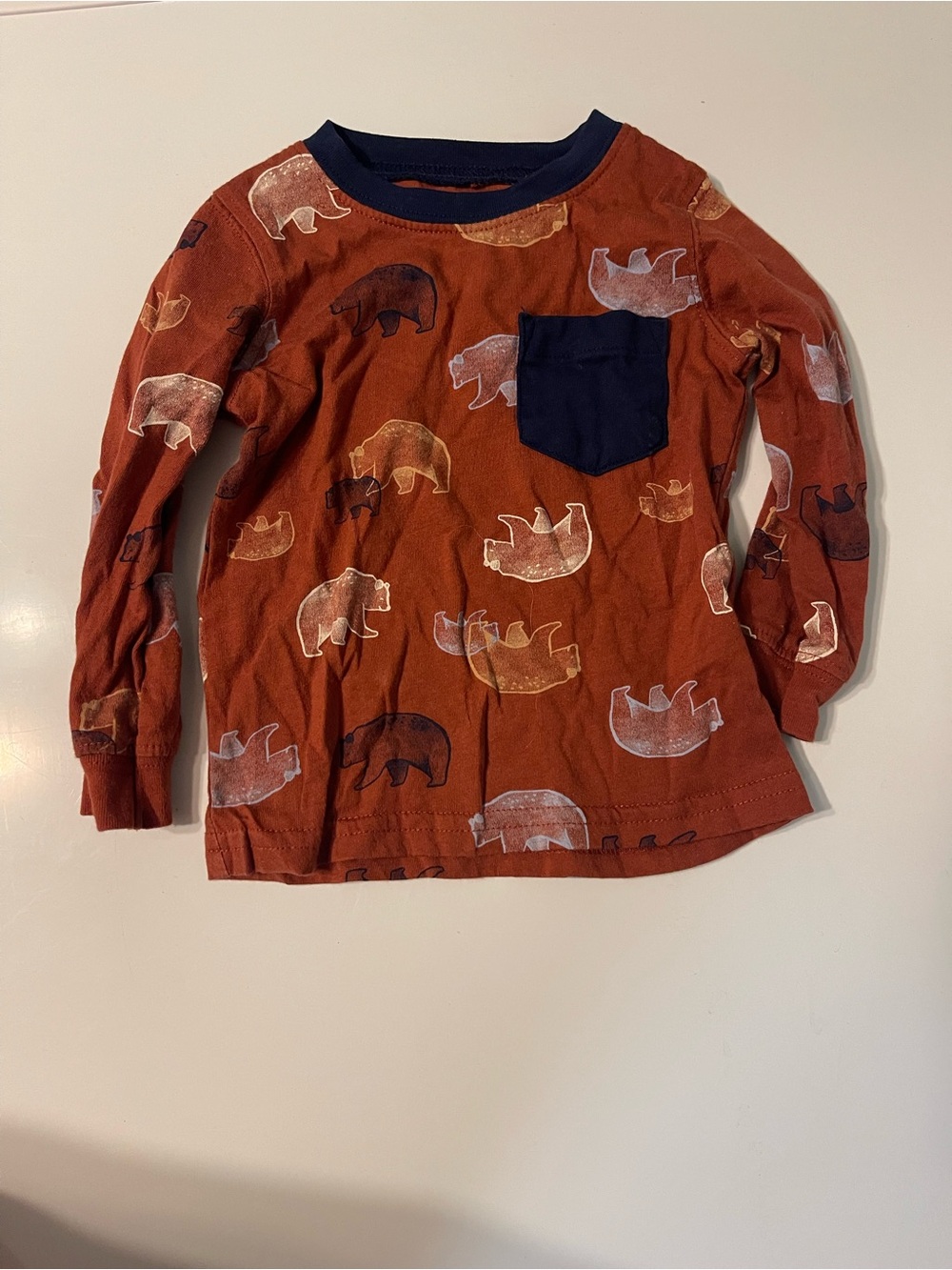 Carter's Rust Bear Print Long-Sleeve Tee with Navy Pocket